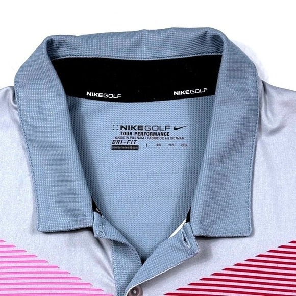 Nike Golf Tour Performance Dri-FIT Polo Shirt Grey Pink Geometric Mens XXL - Picture 2 of 6